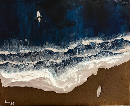 Décoration d’intérieur minimaliste : Surfeurs sur vagues - Acrylique texturée sur bois