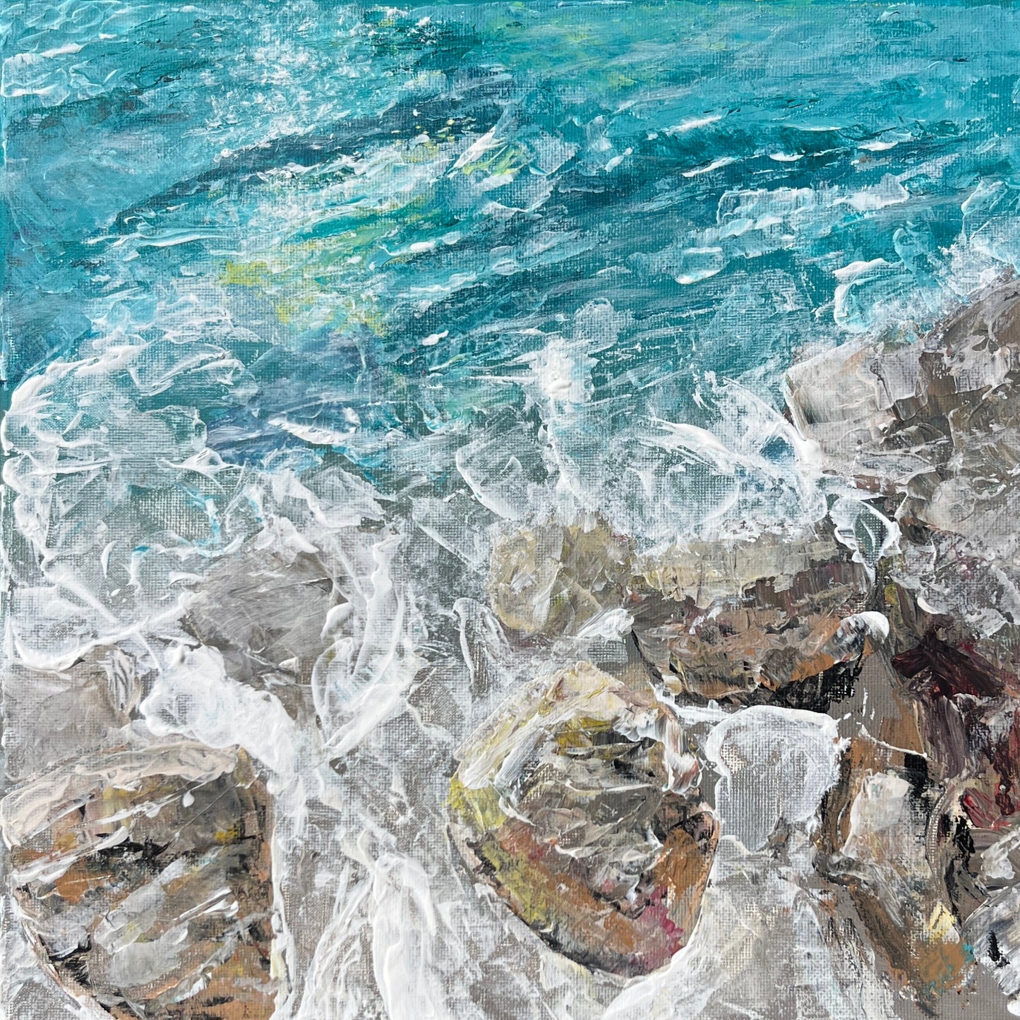 Toile acrylique - Vagues et roches Rouet Carry