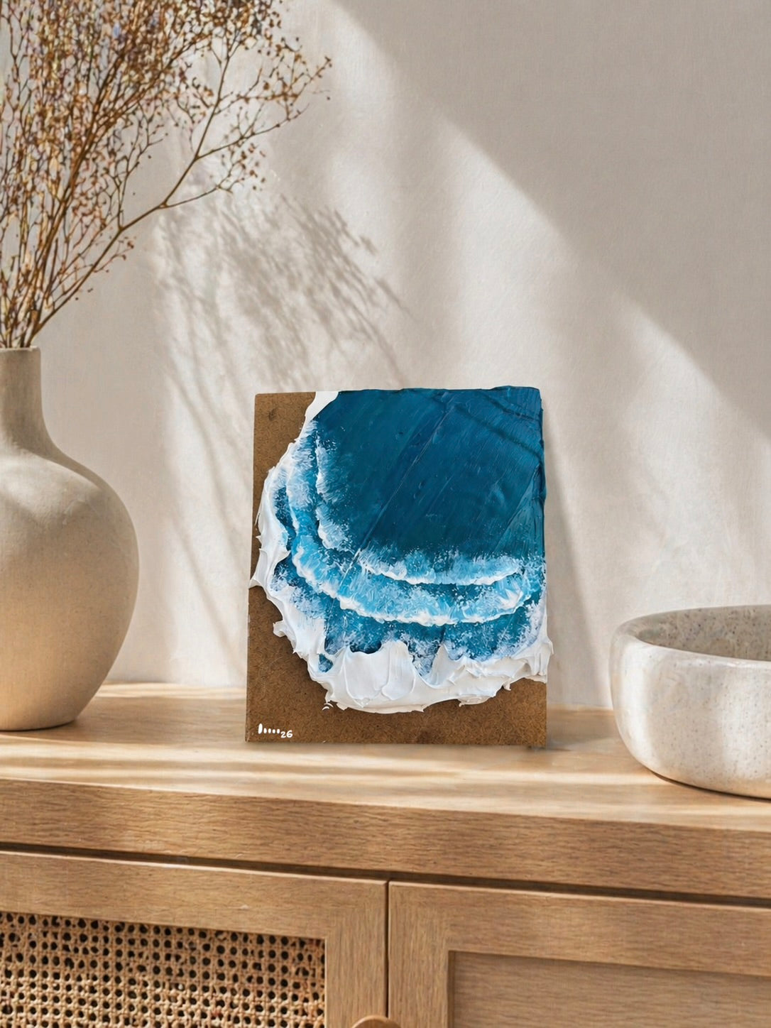 Décoration d’intérieur minimaliste : Vagues texturées - Acrylique texturée sur bois