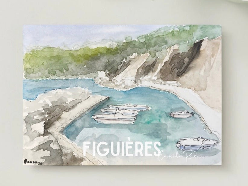Aquarelle IMPRESSION CARTE POSTALE : Calanques - Figuières