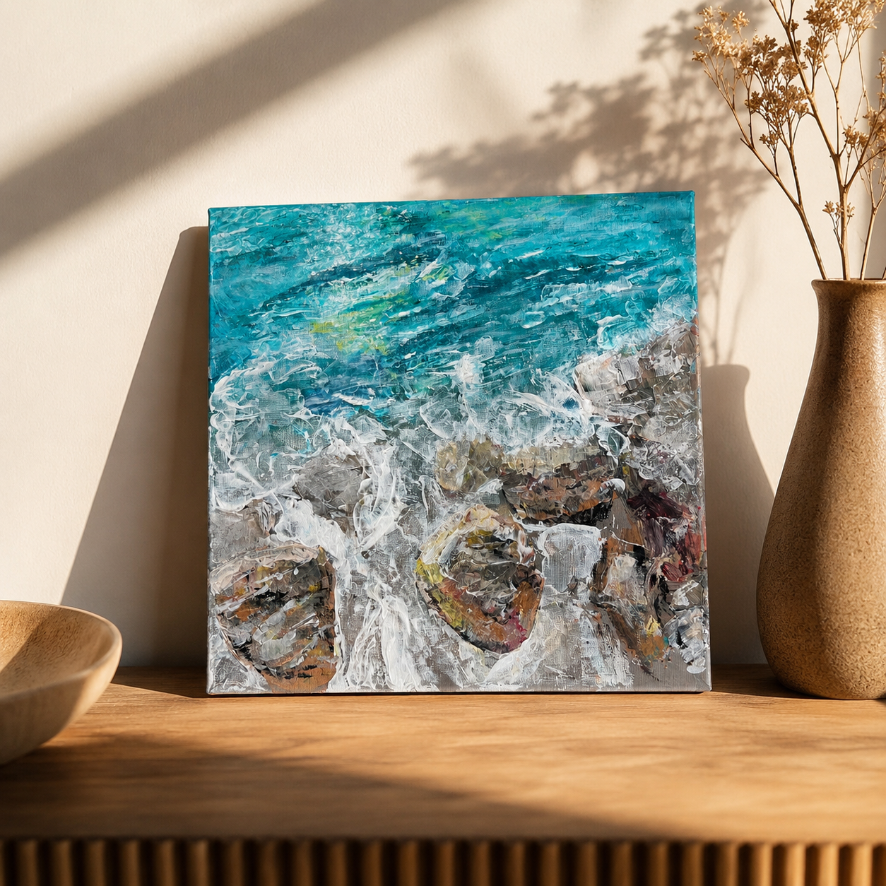 Toile acrylique - Vagues et roches Rouet Carry